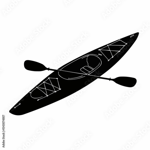 Black kayak with paddles in minimalistic design