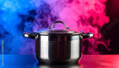 Fototapeta Naklejka Na Ścianę i Meble -  Steaming Pot with Colorful Smoke Background.