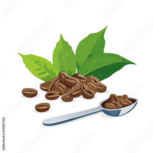 coffee beans and a spoon of roasted arabica
