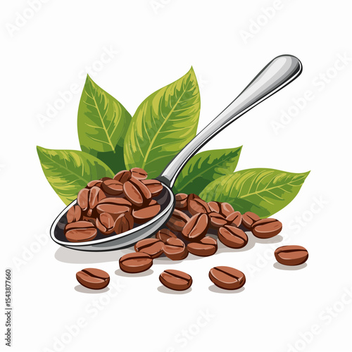 coffee beans and a spoon of roasted arabica