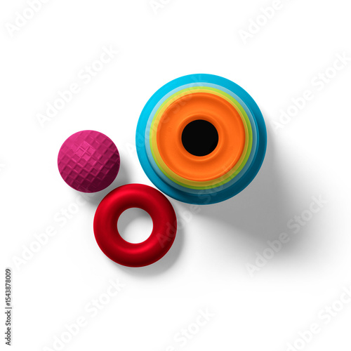 A collection of colorful abstract shapes resembling rings and spheres, showcasing design and creativity.