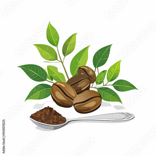 coffee beans and a spoon of roasted arabica