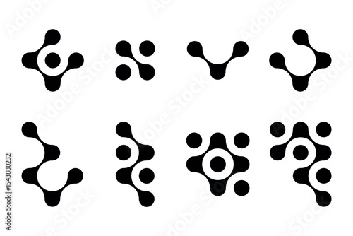 Set of black metabolic figures on white background. Metaball. Geometric elements for creating labels, prints, logos, posters, banners, presentations. Isolated vector illustration.