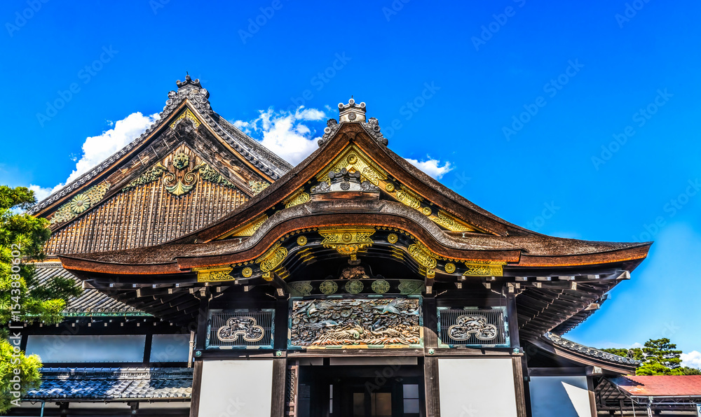 Colorful entrance, Nijo Castle, Kyoto, Japan. Completed in 1626 by Tokugawa Shoguns. Chrysanthemum is a symbol of Imperial Court. Colorful entrance, Nijo Castle, Kyoto, Japan. Completed in 1626 by Tokugawa Shoguns. Chrysanthemum is a symbol of Imperial Court.