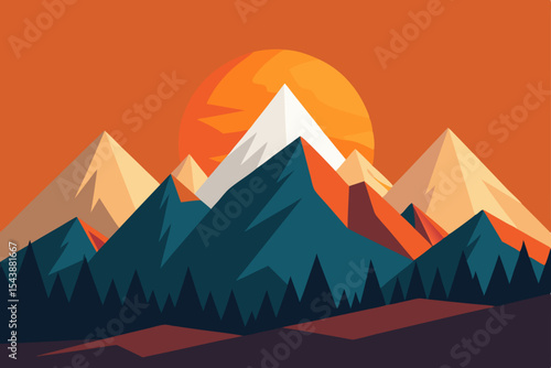  lowpoly sunrise on snowy peaks and forest