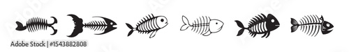 Black fish bone, fish skeleton vector icon on white background, vector illustration eps 10.