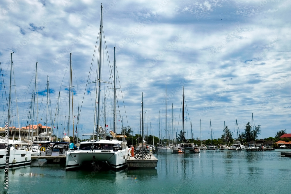 Fototapeta premium Antigua, West Indies. Boats docked in the Jolly Harbor