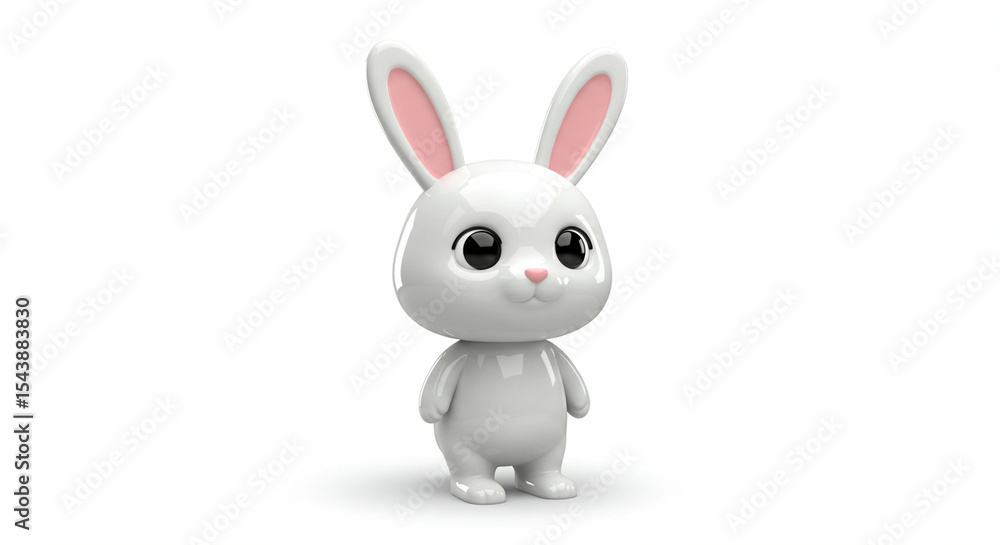 Obraz premium White cartoon rabbit figurine with pink accents glossy finish standing on a white surface