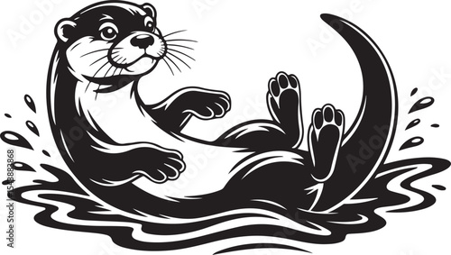 Otter silhouette floating in water with playful expression ideal for wildlife, aquatic animal, and nature vector illustrations