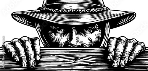 Beekeeper in netted hat with wooden frame - farming and agriculture concept