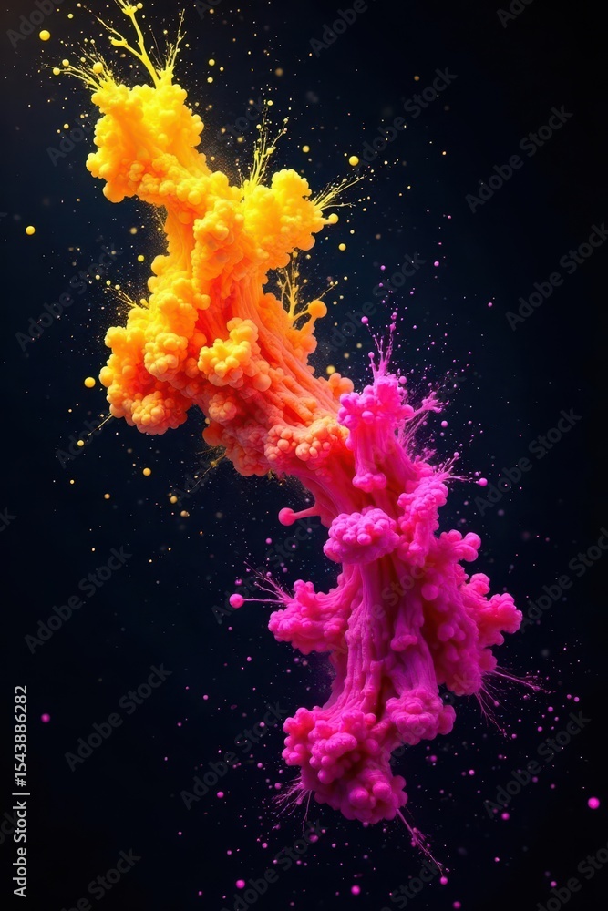 Fototapeta premium Vibrant cyan, magenta, yellow ink splatters on black , splash, drop, style