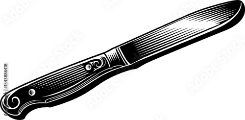 Elegant black and white ornate handle butter knife design for kitchen decor and art lovers