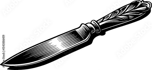 Ornate handle butter knife in black and white for decorative design