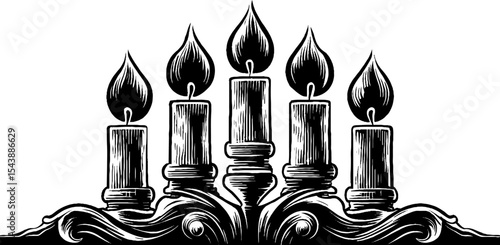 Elegant candelabra with five flames and rising shadows for decor and design