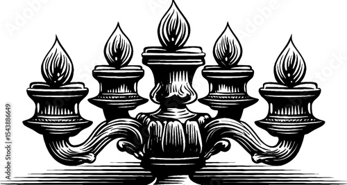 Elegant candelabra with five flames and dramatic shadow effect for decorative design