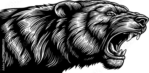 Intricate carved spirit animal talisman featuring roaring bear in black and white design