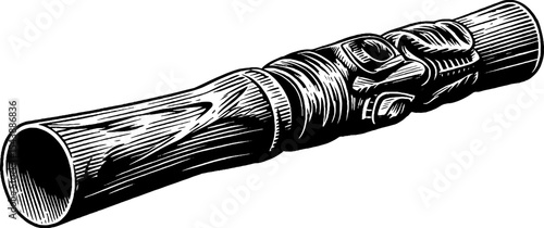 Intricately carved totemic staff with symbolic faces design for decorative use