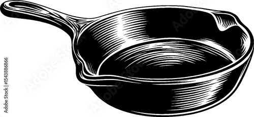 Curved handle cast iron skillet design for culinary art projects