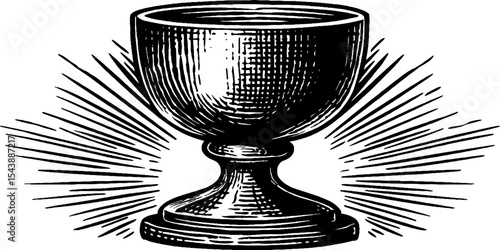 Black and white chalice grail symbol with radiating lines