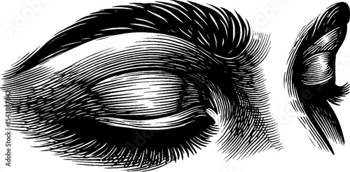 Emotional expression of closed eye with teardrop and curved lashes in black design