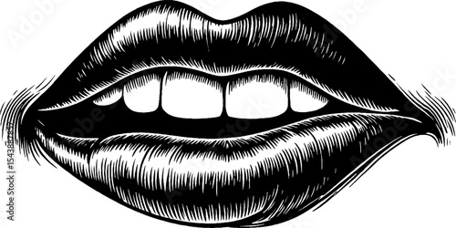 Monochrome art of closed mouth with subtle smile for contemporary design projects