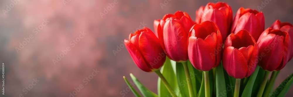 Fototapeta premium A vibrant bouquet of classic red tulips, tightly arranged , floral, passion, romantic