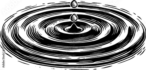 Concentric circle ripple with water drops creating wave patterns