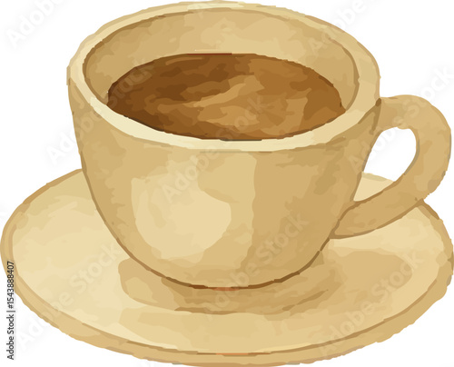 Elegant coffee cup and saucer illustration, exuding Parisian cafe vibes in a vintage style, perfect for food, drink, and travel designs