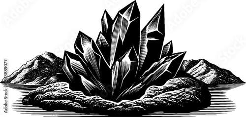 Intricate crystalline formation emerging from rocky base