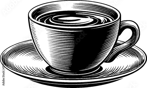 Elegant espresso cup on saucer in black and white design for kitchen decor