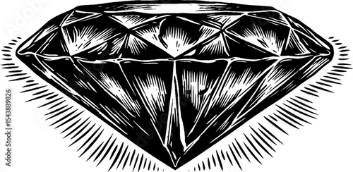 Radiant faceted gemstone with inner glow and light rays for decorative design