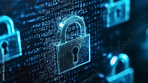 A glowing padlock surrounded by binary code, symbolizing digital security and protection. It evokes a sense of confidentiality and safeguard