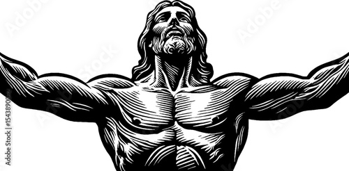 Inspirational figure with open arms in black and white design for spiritual art and prints