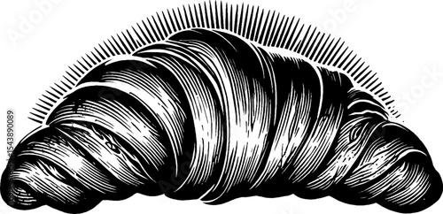 Artistic black and white curved croissant design for bakery branding and packaging