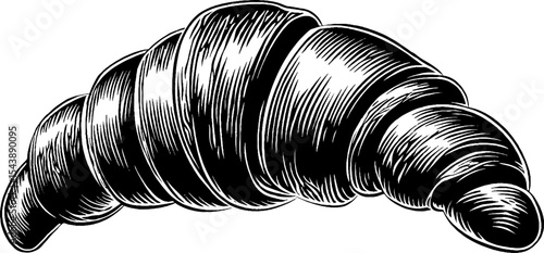 Curved croissant illustration in black and white for bakery design