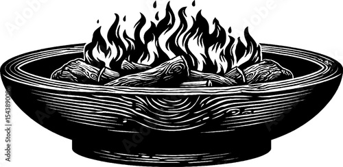 Cozy outdoor scene with fire pit and crackling logs for autumn or winter gatherings