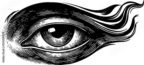 Surreal floating eye with smoky tendrils and halo design for mystical art concepts
