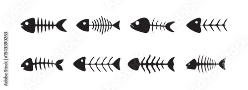 Fish icon,fish bone line art silhouette vector illustration eps 10.