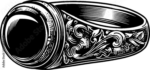 Black and white ornate gemstone ring design for jewelry enthusiasts