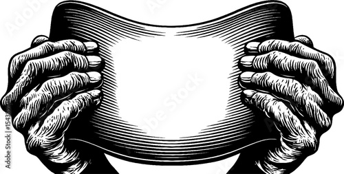 Mysterious glowing scroll with hovering hands for magical design elements