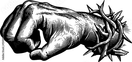 Symbolic representation of struggle and endurance with thorns and vines