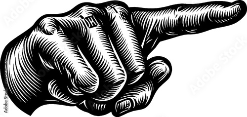 Hand with runes pointing upward in black and white design for mystical themes