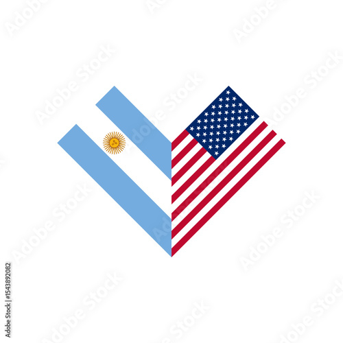 friendship concept. heart shape icon with argentina and american flags. vector illustration isolated on white background
