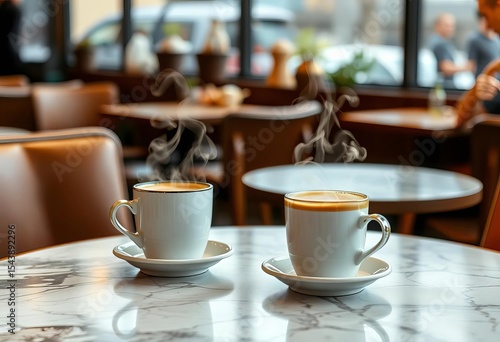 Wallpaper Mural Steam rising from espresso cups on a cozy Seattle cafe table,  afternoon,  coffee Torontodigital.ca