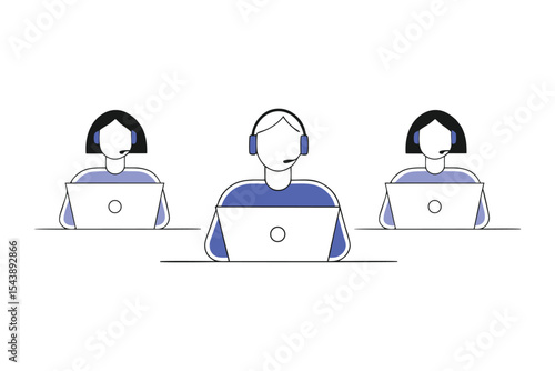 Minimalist Call Center and Office Work Vector Illustration Customer Service and Tech Support Art 