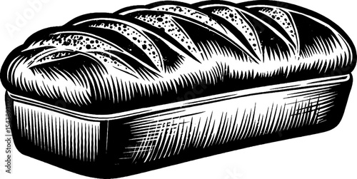 Black and white loaf pan with rising bread dough on wooden surface