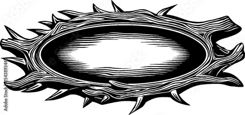 Enchanted mirror with thorny frame and smoky reflection for mystical fantasy design