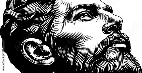 Contemplative profile art in black and white with melancholic expression