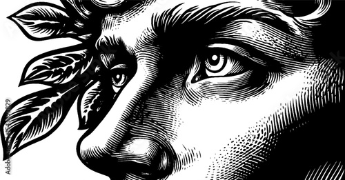 Melancholic gaze in shadowed profile: black and white portrait art design