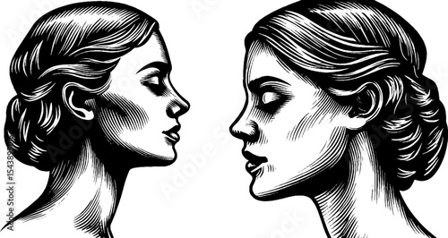 Elegant profile of a noble woman with graceful neck in black and white design